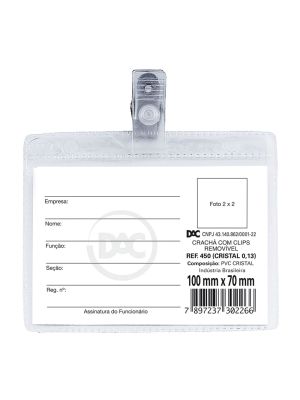 Crachá Horizontal com Presilha Removível 10 x 7 cm - 50 unid