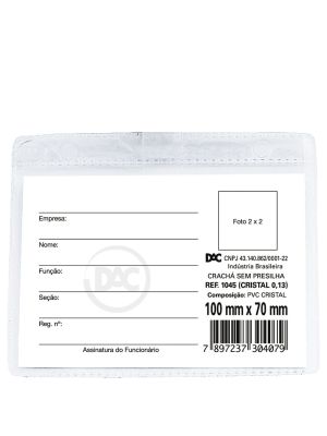 Crachá Horizontal sem Presilha 10 x 7 cm - 50 unid