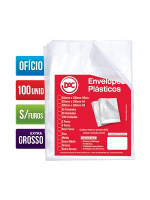 Envelope Plástico Ofício Espessura Extra Grosso e sem Furos - 100 unid - 5087-100