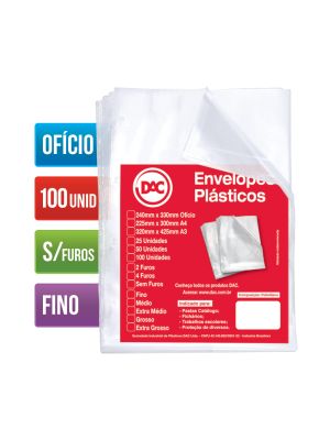 Envelope Plástico Ofício Espessura Fino e sem Furo - 100 unid - 5069-100