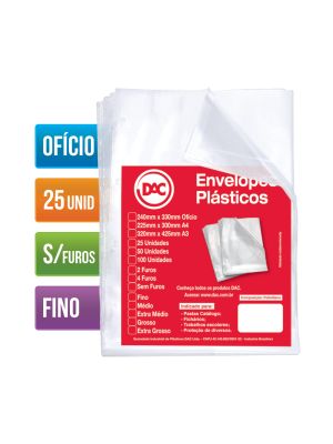 Envelope Plástico Ofício Espessura Fino e sem Furo - 25 unid - 5069-25