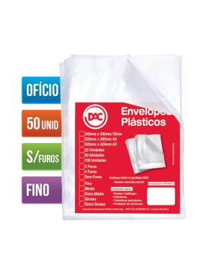 Envelope Plástico Ofício Espessura Fino e sem Furo - 50 unid - 5069-50