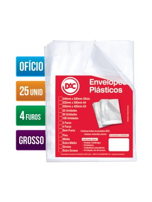 Envelope Plástico Ofício Espessura Grossa e 4 Furos - 25 unid - 5076-25