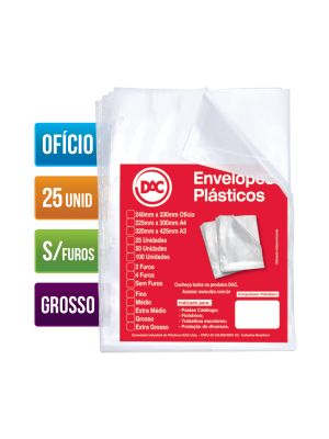 Envelope Plástico Ofício Espessura Grossa e sem Furos - 25 unid - 5075-25