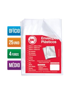 Envelope Plástico Ofício Espessura Média e 4 Furos - 25 unid - 5078-25