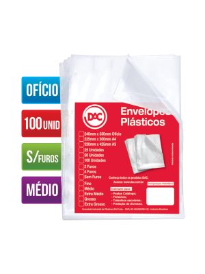Envelope Plástico Ofício Espessura Média e sem Furos - 100 unid - 5077-100