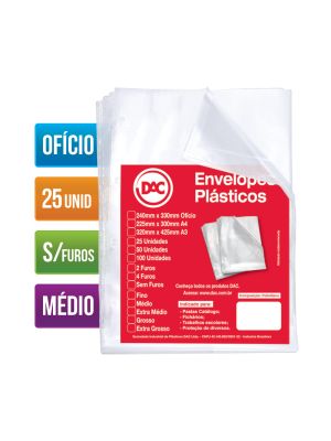 Envelope Plástico Ofício Espessura Média e sem Furos - 25 unid - 5077-25