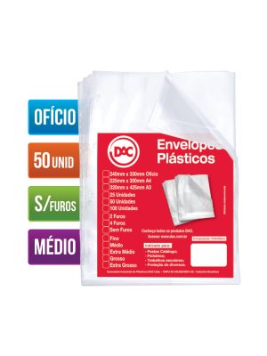 Envelope Plástico Ofício Espessura Média e sem Furos - 50 unid - 5077-50
