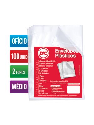 Envelope Plástico Ofício Espessura Médio e 2 Furos - 100 unid - 5079-100