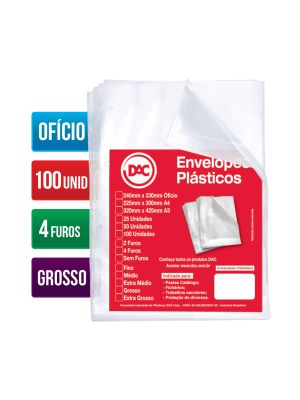 Envelopes Plásticos DAC Ofício com espessura Grossa e 4 Furos - 100 unid